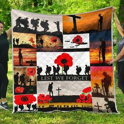 Soldier Lest We Forget Flag Poppy Quilt Blanket Blanket Dhc09121308Dd and Home Decor