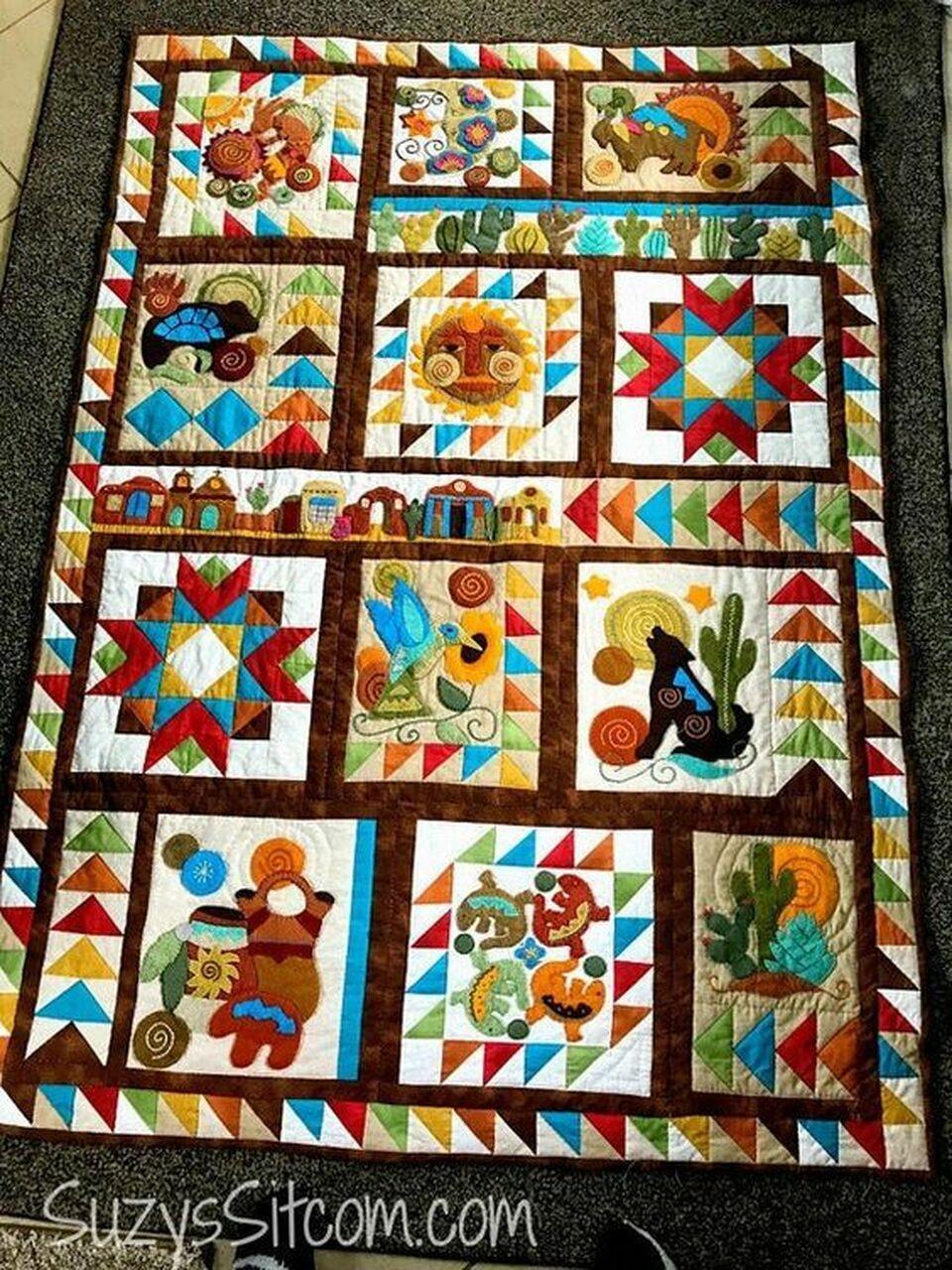 Sonoran Trail Southwest Desert Theme Applique Wool Blend Applique Sewing Pattern Cla1010488Q Quilt Blanket and Home Decor