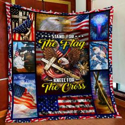 Stand For The Flag Kneel For The Cross Eagle Quilt Blanket and Home Decor