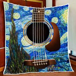 Starry Night Guitar Quilt Blanket and Home Decor