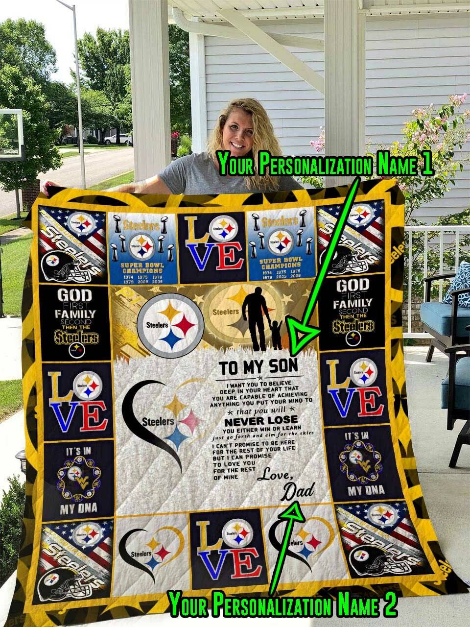 Steelers Personalized Name Quilt Blanket and Home Decor
