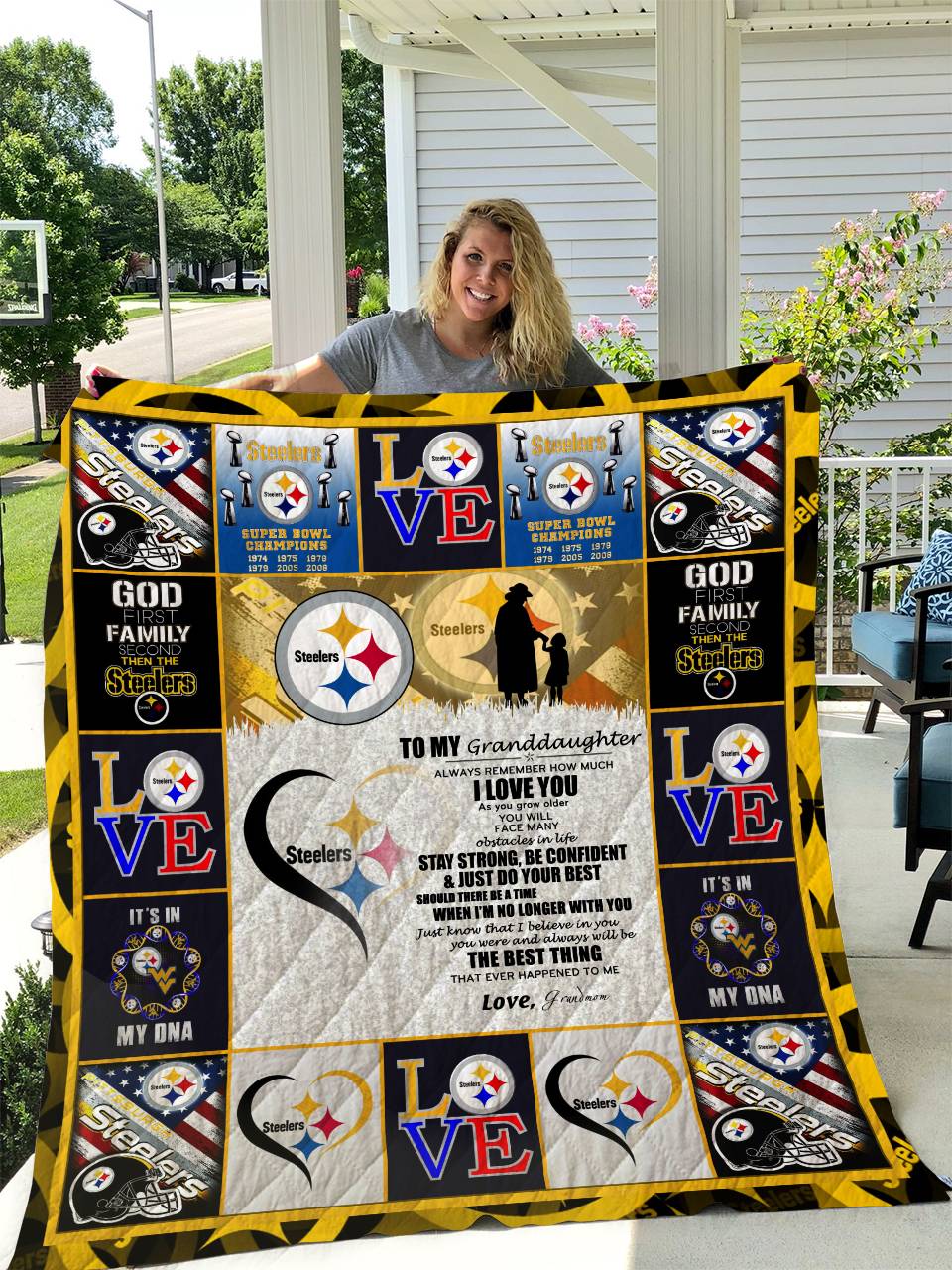 Steelers - To My Granddaughter - Love Grandmom Quilt and Home Decor