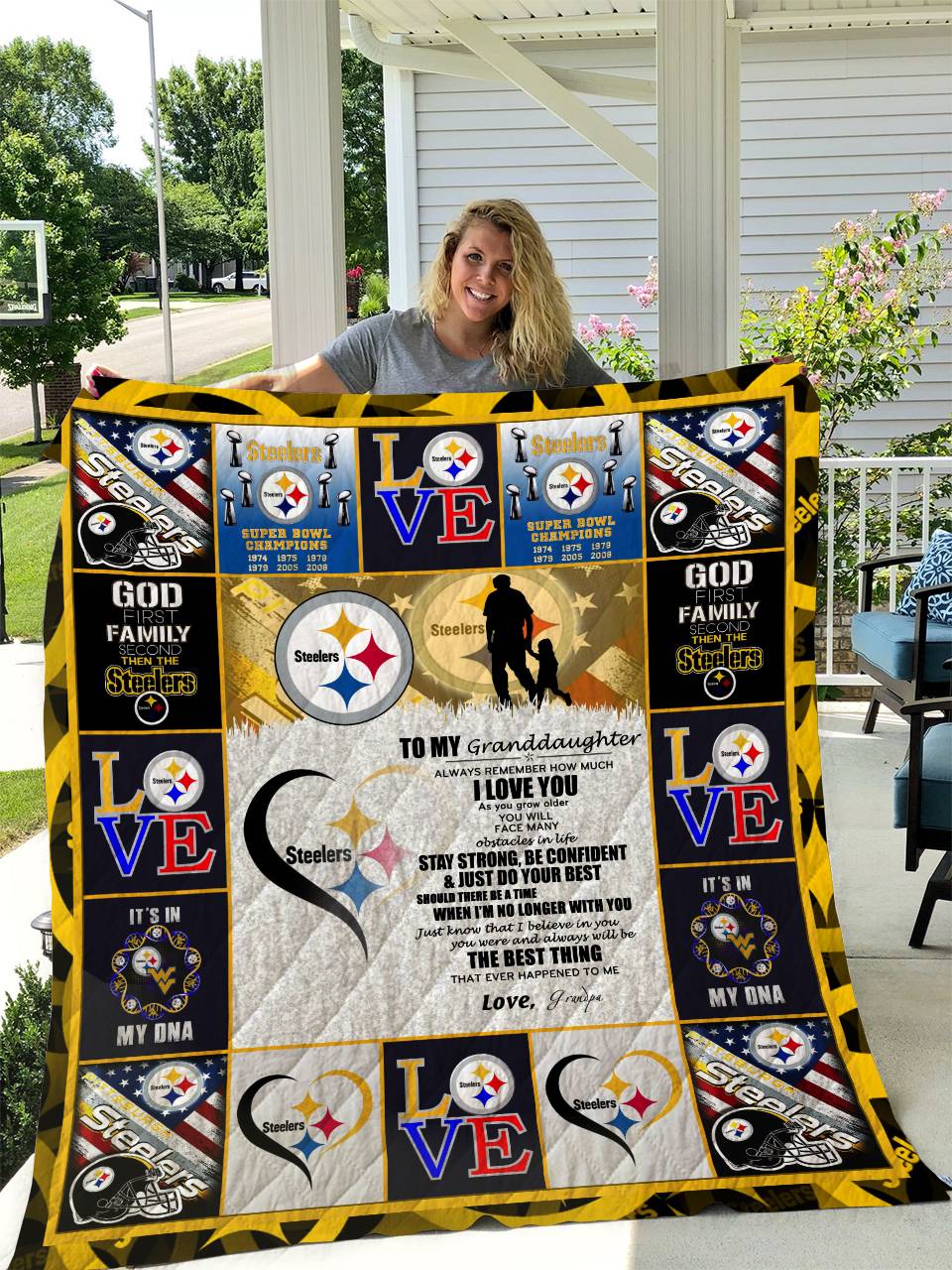 Steelers - To My Granddaughter - Love Grandpa Quilt and Home Decor