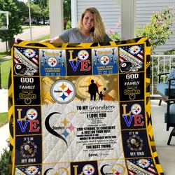 Steelers - To My Grandson - Love Grandpa Quilt and Home Decor