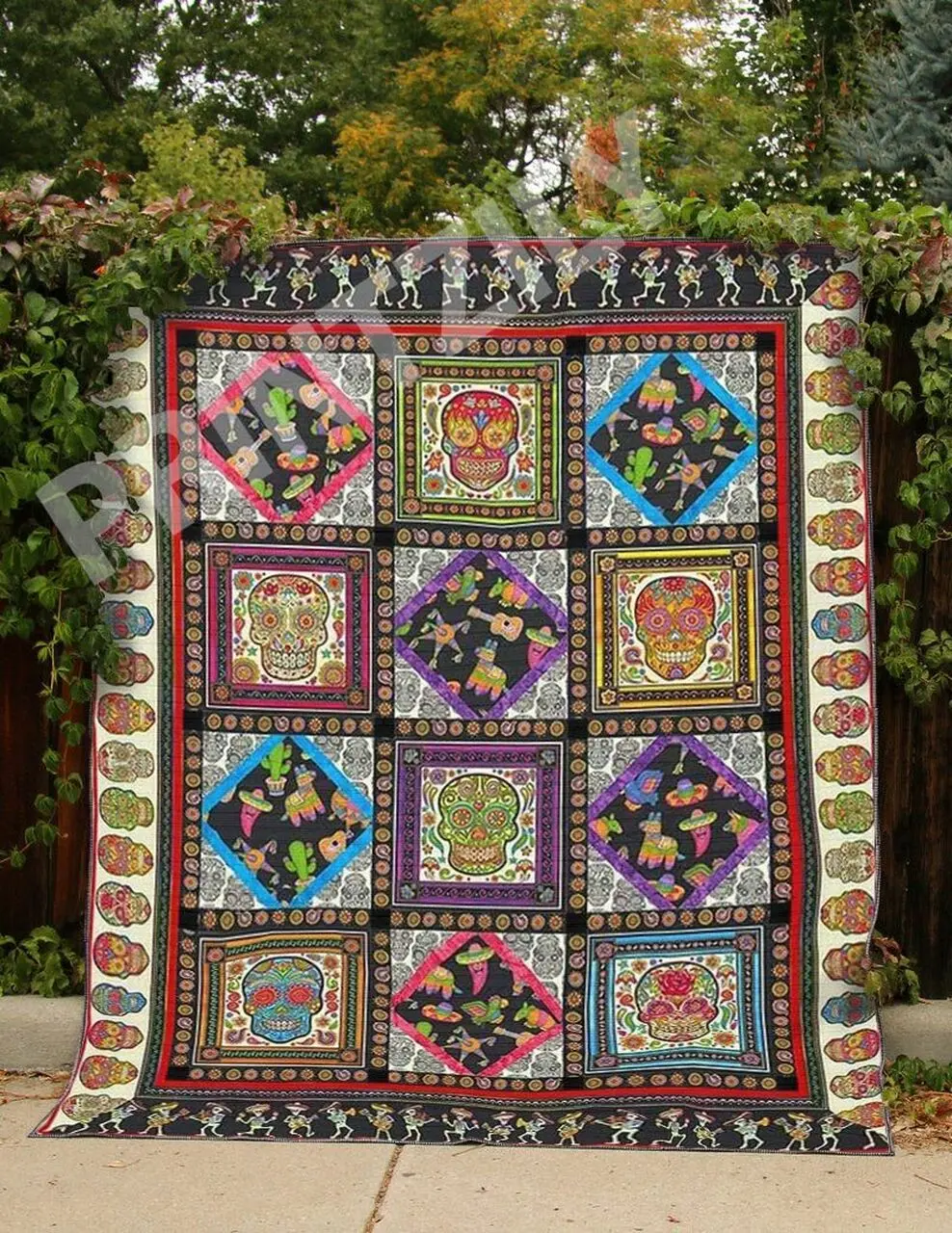 Sugar Skull Across The World Quilt Blanket Chrismas Gift Dhc04011242Dd and Home Decor