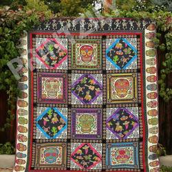 Sugar Skull Across The World Quilt Blanket Chrismas Gift Dhc04011242Dd and Home Decor