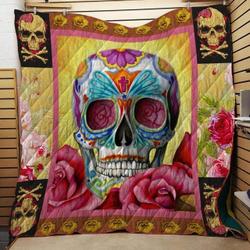 Sugar Skull My Rose Garden Quilt Blanket Dhc04012037Dd and Home Decor