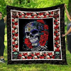 Sugar Skull Rose On Skull Quilt Blanket Chrismas Gift Dhc04011202Dd and Home Decor