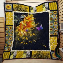 Sunflower And Butterfly Quilt Blanket and Home Decor