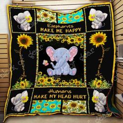 Sunflower Elephant Cl2100478Mdq Quilt Blanket and Home Decor