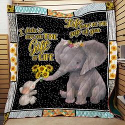 Sunflower Elephant Life Gave Me The Gift Of You Quilt Blanket Great Customized Gifts For Birthday Christmas Thanksgiving Perfect Gifts For Elephant Lover and Home Decor