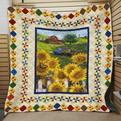 Sunflower Farm Scenery With Tessellation Pattern Quilt Blanket Great Customized Blanket Gifts For Birthday Christmas Thanksgiving and Home Decor