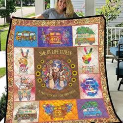 Sunflower Girl Be Wild And Free Hippie Style Quilt Blanket Great Customized Blanket Gifts For Birthday Christmas Thanksgiving and Home Decor