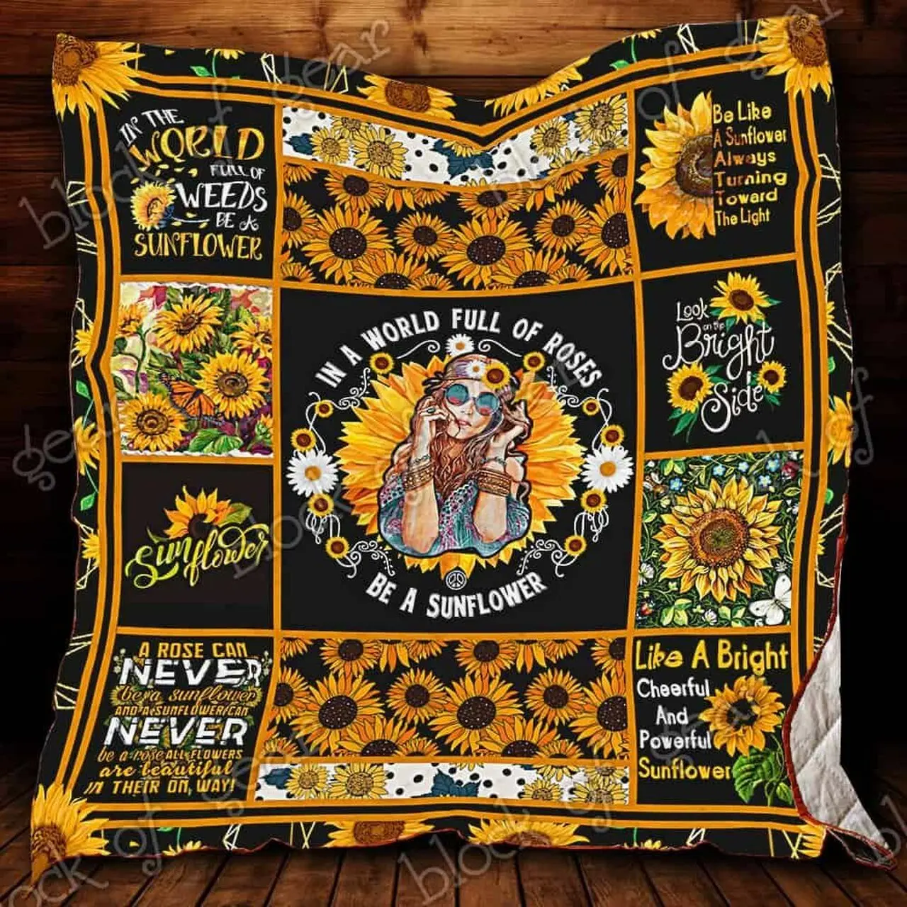 Sunflower Hippie Cl18100679Mdq Quilt Blanket and Home Decor