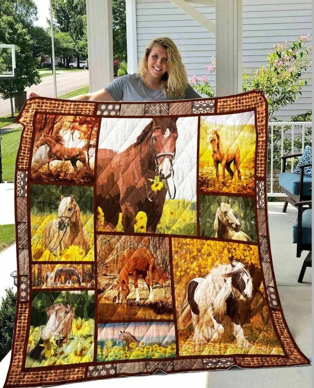 Sunflower Horse Quilt Blanket Dhc1402787Td and Home Decor
