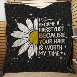 Sunflower I Became A Hairstylist Quilt Blanket Great Customized Blanket Gifts For Birthday Christmas Thanksgiving and Home Decor