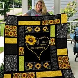 Sunflower  Jesus ItS Not Religion ItS A Relationship Quilt Blanket and Home Decor