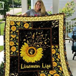 Sunflower Lineman Life Quilt Blanket and Home Decor