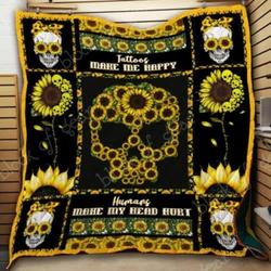 Sunflower Skull Cl2100479Mdq Quilt Blanket and Home Decor