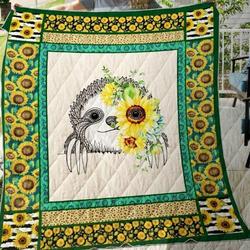 Sunflower Sloth Quilt Blanket and Home Decor