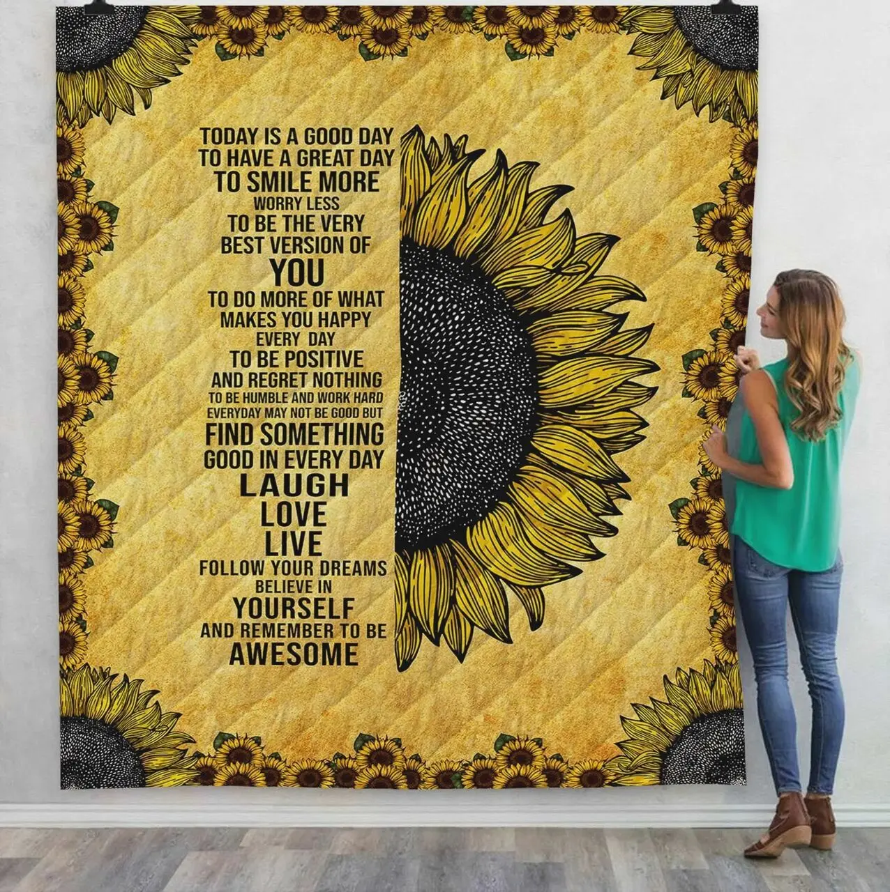 Sunflower Today Is A Good Day To Have A Great Day Quilt Blanket Great Customized Blanket Gifts For Birthday Christmas Thanksgiving and Home Decor