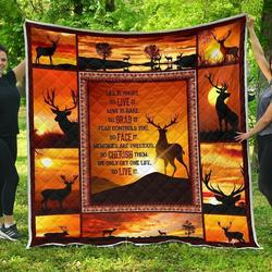 Sunset Deer Life Is Short So Live It Love Is Rare So Grab It Quilt Blanket Great Customized Blanket Gifts For Birthday Christmas Thanksgiving and Home Decor