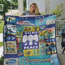 Surfing Peace Quilt Blanket Great Customized Blanket Gifts For Birthday Christmas Thanksgiving and Home Decor