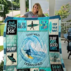 Surfing Theme Stay Wild Ocean Child Quilt Blanket Great Customized Blanket Gifts For Birthday Christmas Thanksgiving and Home Decor