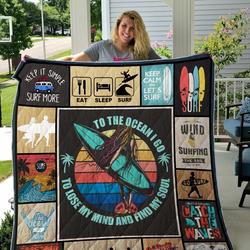 Surfing To The Ocean I Go To Lose My Mind And Find My Soul Quilt Blanket Great Customized Blanket Gifts For Birthday Christmas Thanksgiving and Home Decor