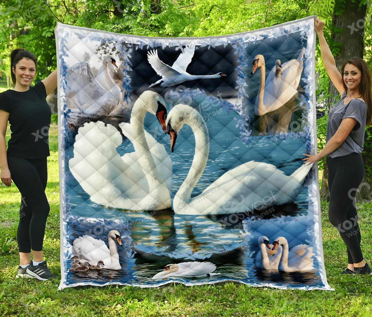 Swan Couple Love Quilt Blanket Great Customized Blanket Gifts For Birthday Christmas Thanksgiving and Home Decor