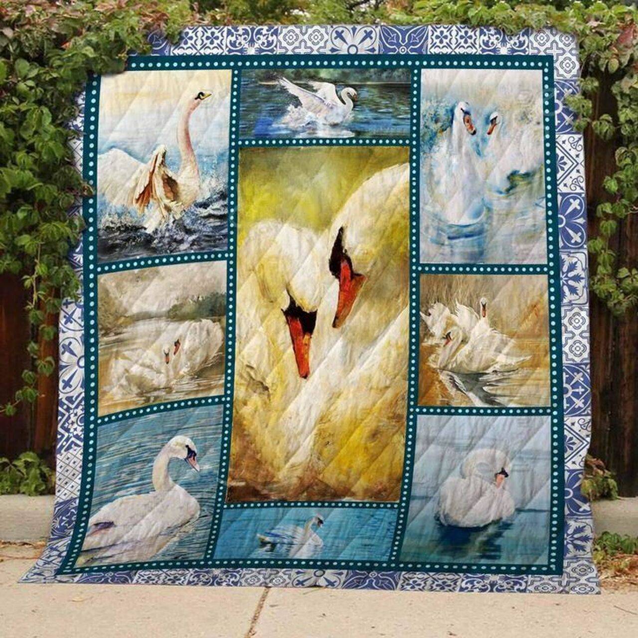 Swan On The Lake Quilt Blanket Great Customized Blanket Gifts For Birthday Christmas Thanksgiving and Home Decor