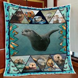 Swimming Otter Quilt Blanket and Home Decor