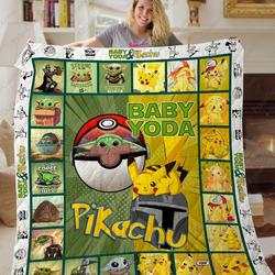 Ta Baby Yoda Pikachu Quilt Blanket and Home Decor