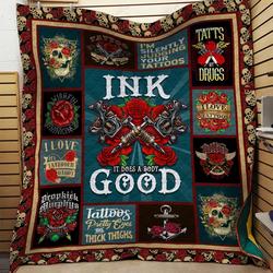 Tattoo Rose Ink It Does A Body Good Quilt Blanket Great Customized Blanket Gifts For Birthday Christmas Thanksgiving and Home Decor
