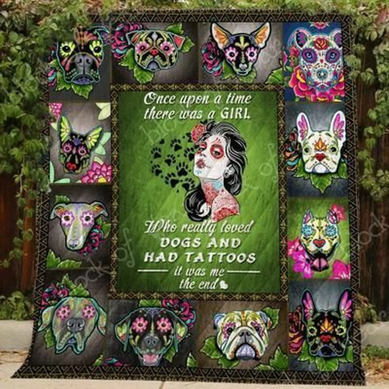 Tattooed Girl And Skull Dogs Ah Quilt Derqty and Home Decor