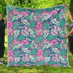 Teal Pink Blossom Tropical Cl17100595Mdq Quilt Blanket and Home Decor