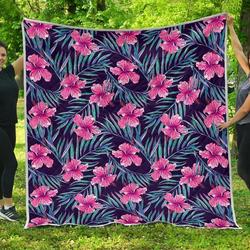 Teal Tropical Hibiscus Cl17100603Mdq Quilt Blanket and Home Decor