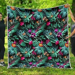 Teal Tropical Leaf Hawaii Cl17100604Mdq Quilt Blanket and Home Decor
