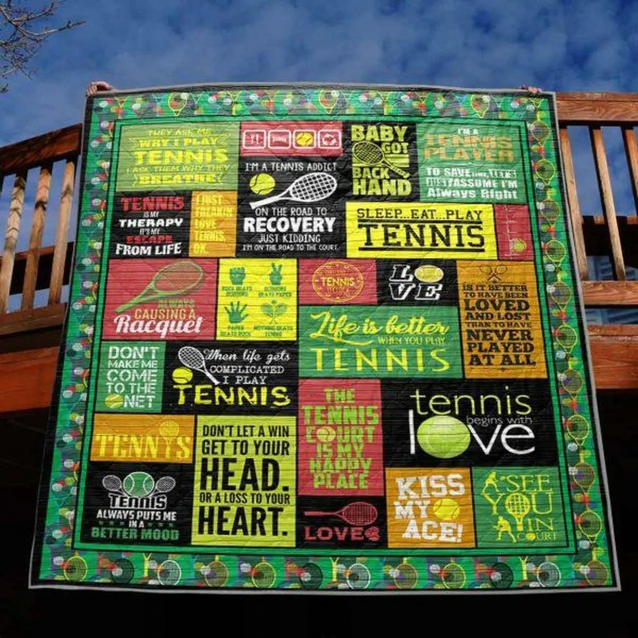 Tennis Court Is My Happy Place Quilt Blanket Aq55 Quilt and Home Decor
