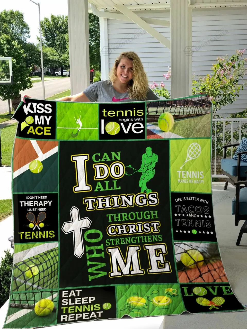 Tennis I Can Do All Things Through Christ Who Strengthens Me Quilt Blanket Great Customized Blanket Gifts For Birthday Christmas Thanksgiving and Home Decor