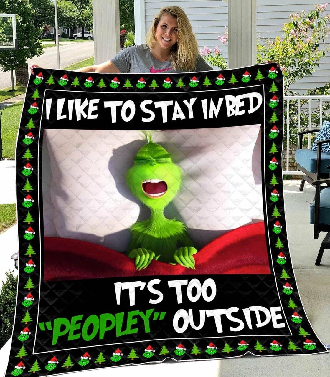 The Grinch I Like To Stay In Bed Quilt Blanket and Home Decor