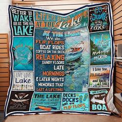 The Lake Life Slows Down And Friends Stay Longer Quilt Blanket Great Customized Blanket Gifts For Birthday Christmas Thanksgiving and Home Decor
