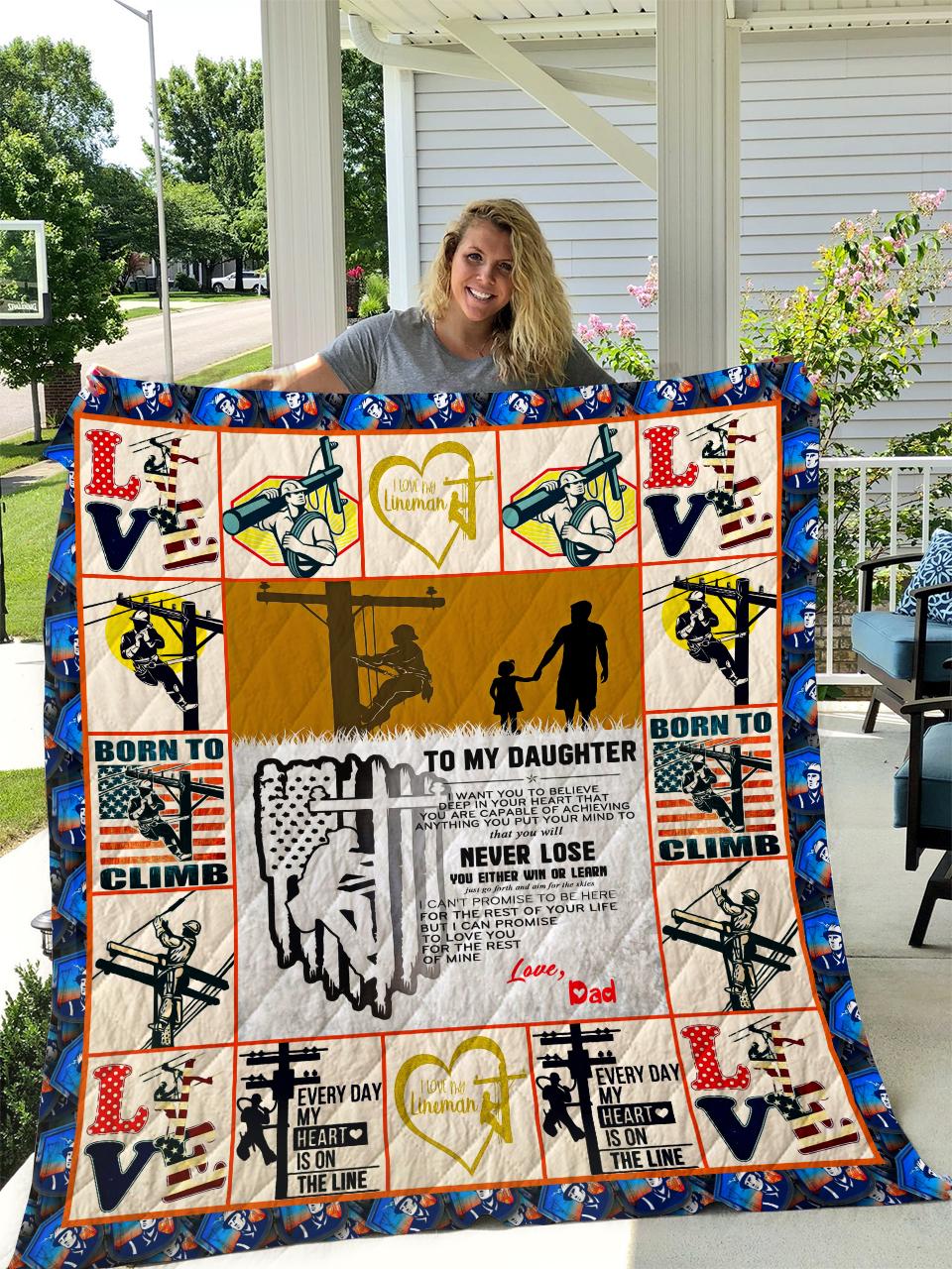 The Lineman To My Daughter Love Dad Quilt and Home Decor