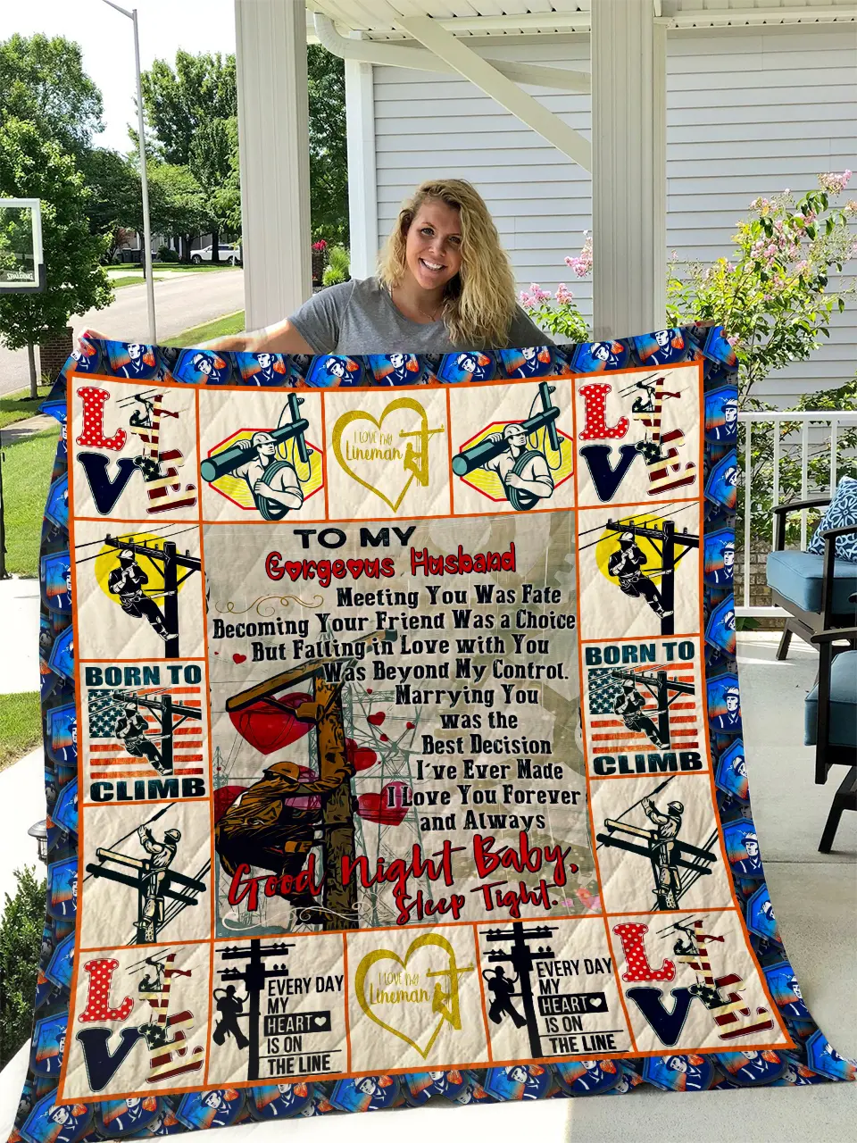 The Lineman To My Husband Love Wife Quilt and Home Decor