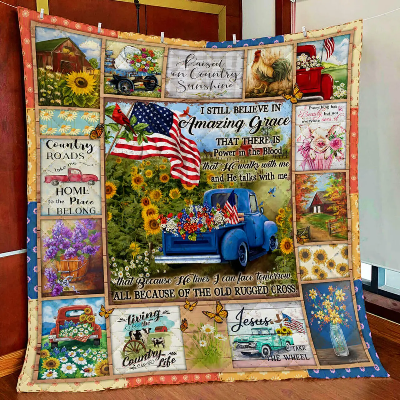The Old Rugged Cross Country Quilt Blanket and Home Decor