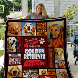 The Path To My Heart Is Paved With Golden Retriever Paw Prints Quilt Blanket Great Customized Blanket Gifts For Birthday Christmas Thanksgiving and Home Decor