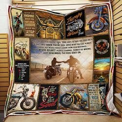 The Ride Goes On, Biker Quilt Blanket and Home Decor