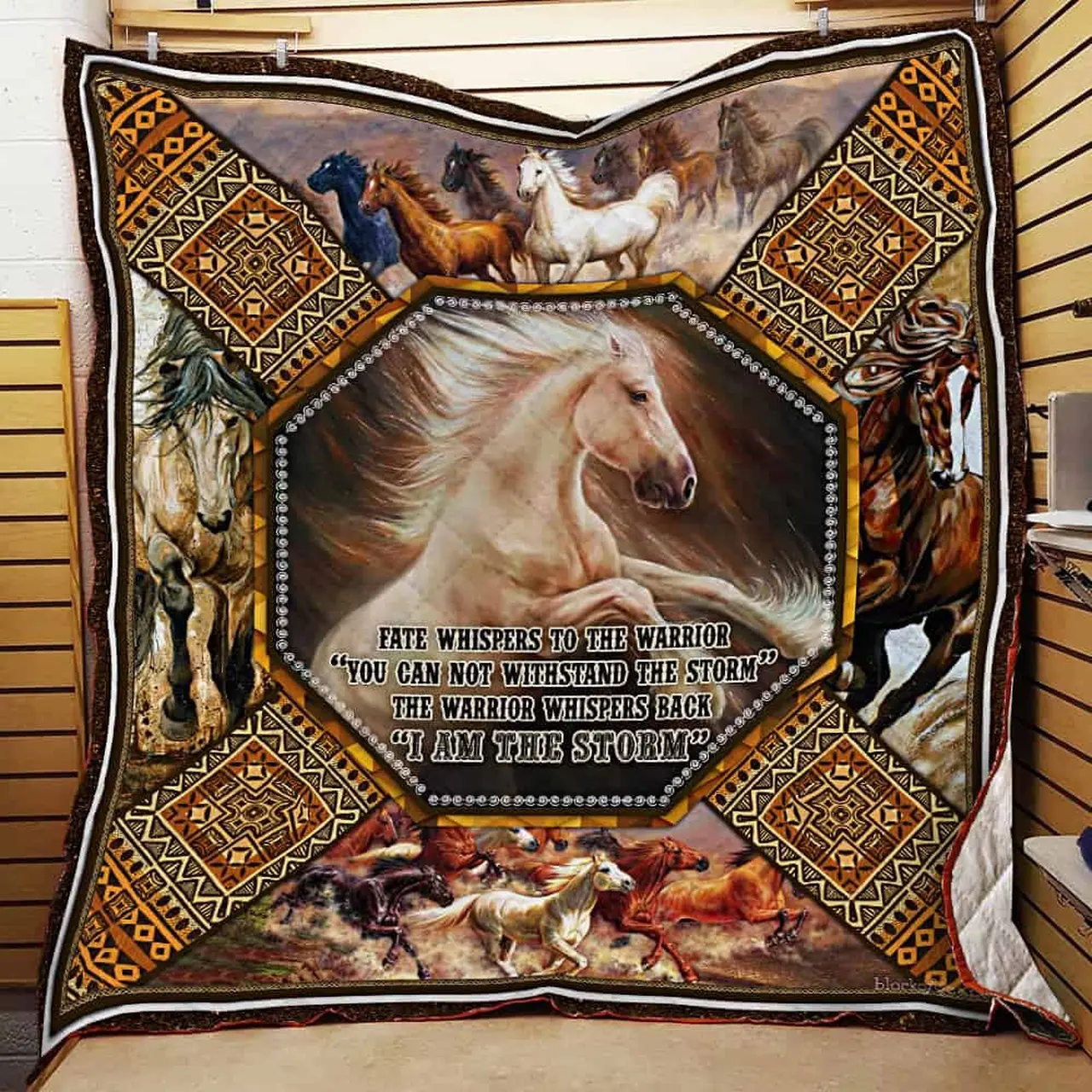 The Warrior Whispers Back I Am The Storm, Horse Quilt Blanket and Home Decor