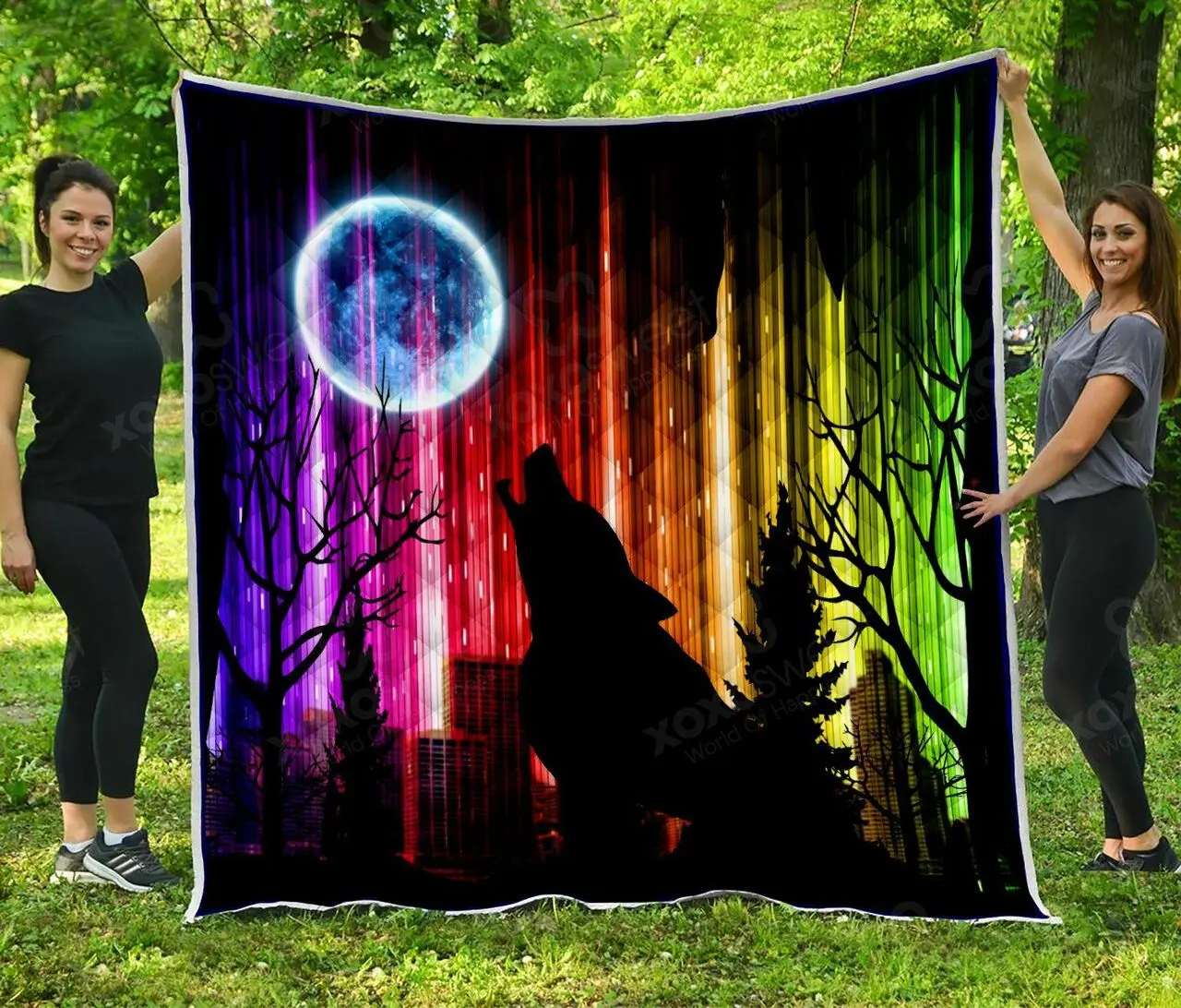 The Wolf Shadow Under The Moon Quilt Blanket Great Customized Blanket Gifts For Birthday Christmas Thanksgiving and Home Decor
