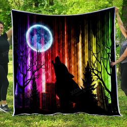 The Wolf Shadow Under The Moon Quilt Blanket Great Customized Blanket Gifts For Birthday Christmas Thanksgiving and Home Decor